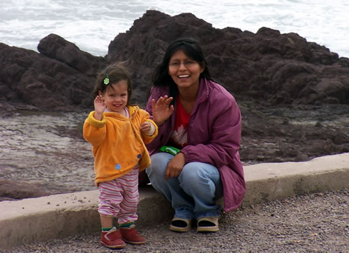 Mom and Andrea saying Hi